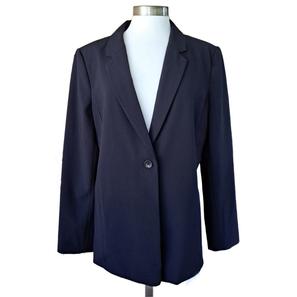 DKNY Navy Blue One-Button Blazer Jacket Size 16 Business Casual